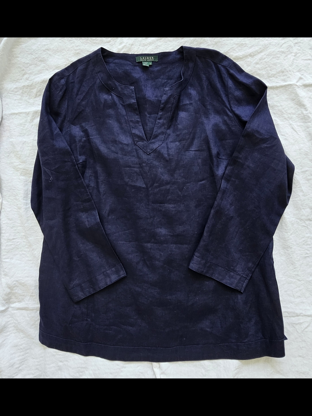 Ralph Lauren Navy Long-Sleeve Linen Tunic Shirt Size 1X